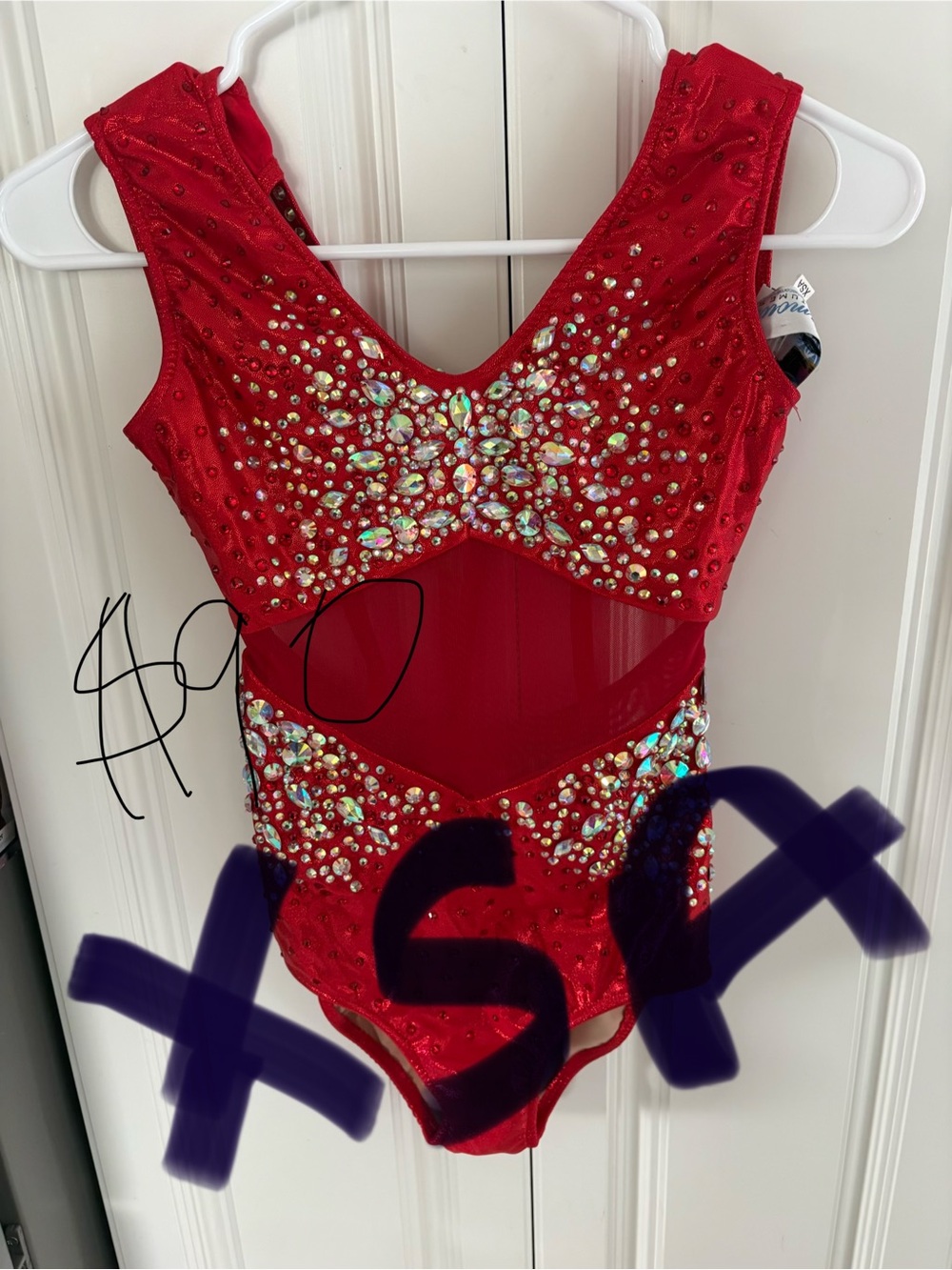 Glamour Red Kids Costume Leotard with Iridescent Gems